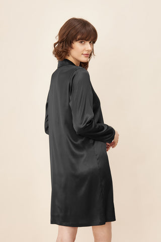 Μεταξωτό Νυχτικό Couture, Στυλ Πουκαμίσα, με Γιακά & Κουμπιά