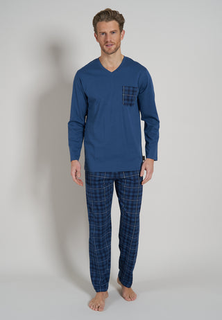 Ανδρική Πυζάμα, Μακρυμάνικη, Single Jersey, 100% Βαμβάκι, Καρό Τύπωμα