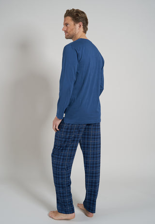 Ανδρική Πυζάμα, Μακρυμάνικη, Single Jersey, 100% Βαμβάκι, Καρό Τύπωμα