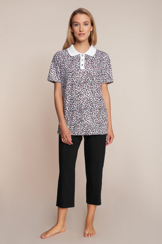 T-shirt Animal Print με Πατιλέτα και Γιακά
