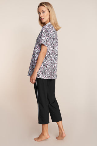 T-shirt Animal Print με Πατιλέτα και Γιακά