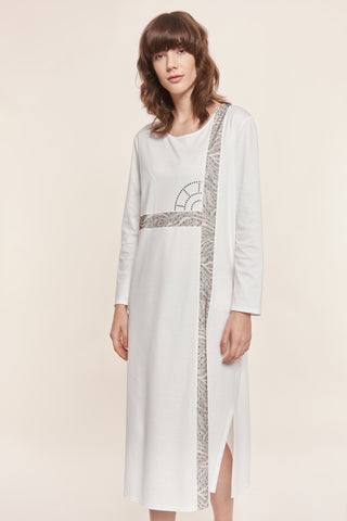 Νυχτικό Μάξι, Μακρυμάνικο, με Σικάτο Logo Print, Couture, 100% Βαμβάκι