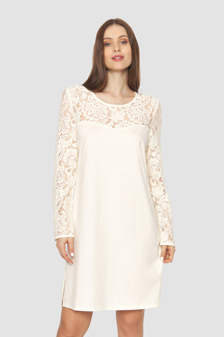 Νυχτικό Πολυτελείας με Δαντελένιο Ντεκολτέ και Μανίκια