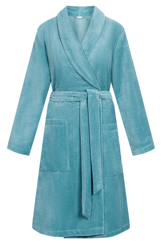 Ρόμπα Σπιτιού Χνουδωτή σε Εκρού και Πετρόλ