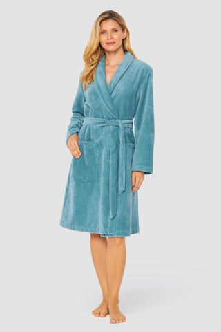 Ρόμπα Σπιτιού Χνουδωτή σε Εκρού και Πετρόλ