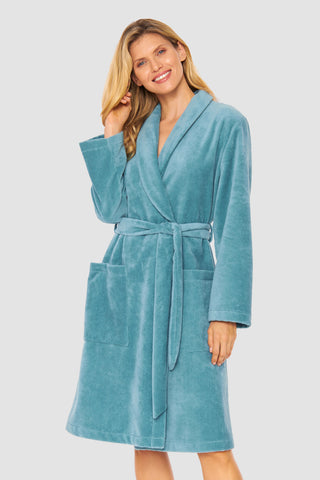 Ρόμπα Σπιτιού Χνουδωτή σε Εκρού και Πετρόλ