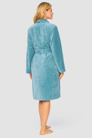 Ρόμπα Σπιτιού Χνουδωτή σε Εκρού και Πετρόλ