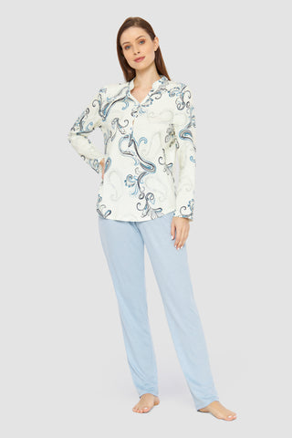 Πυζάμα Μακρυμάνικη, Paisley Print, 100% Βαμβάκι