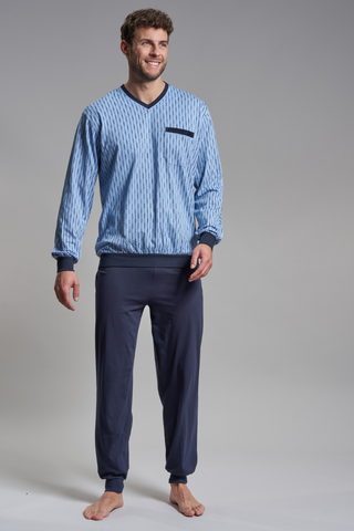 Ανδρική Πυζάμα, Χειμερινή, V Λαιμόκοψη από 100% Βαμβάκι