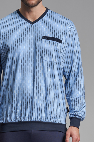 Ανδρική Πυζάμα, Χειμερινή, V Λαιμόκοψη από 100% Βαμβάκι