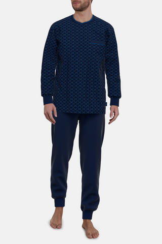 Ανδρική Πυζάμα Μπλε, Στρογγυλή Λαιμόκοψη, 100% Βαμβάκι