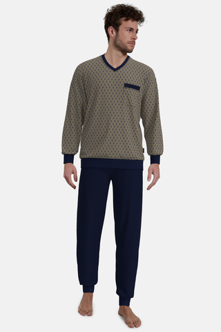 Ανδρική Πυζάμα, V Λαιμόκοψη, Geometric Print, από 100% Βαμβάκι
