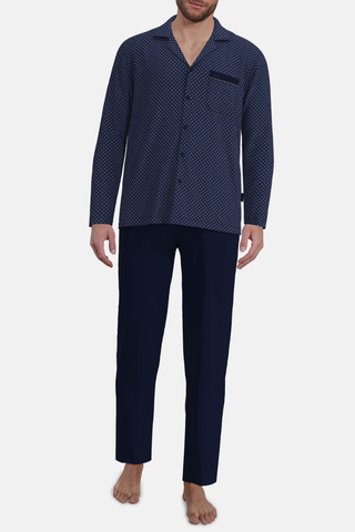 Ανδρική Πυζάμα Χειμερινή, Κουμπωτή, Γεωμετρικό Print, 100% Βαμβάκι